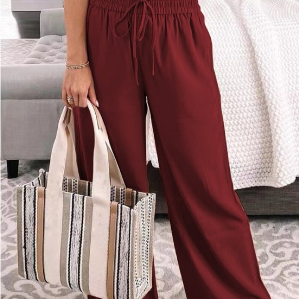 #83 Lexi Wide Leg Pants- Wine - Picture 2 of 2